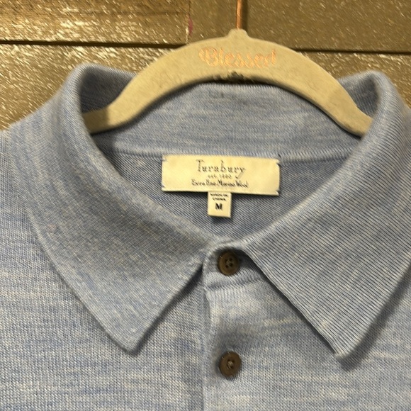 Turnbury 100% Extra Fine Merino wool light blue 1/4 button sweater size Medium - Picture 2 of 8